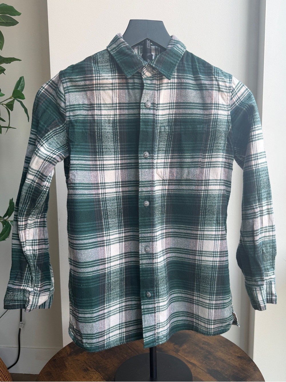 GAP Kids  Boys Green Plaid Organic Cotton Flannel Shirt L 10